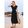 imageWomen Summer Dresses 2025 Trendy Ruffle Sleeve V Neck Tiered Flowy A Line Casual Loose Beach Midi Dress with PocketBlack