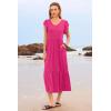 imageWomen Summer Dresses 2025 Trendy Ruffle Sleeve V Neck Tiered Flowy A Line Casual Loose Beach Midi Dress with PocketHot Pink