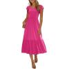imageWomen Summer Dresses 2025 Trendy Ruffle Sleeve V Neck Tiered Flowy A Line Casual Loose Beach Midi Dress with PocketHot Pink