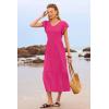 imageWomen Summer Dresses 2025 Trendy Ruffle Sleeve V Neck Tiered Flowy A Line Casual Loose Beach Midi Dress with PocketHot Pink