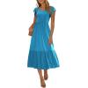 imageWomen Summer Dresses 2025 Trendy Ruffle Sleeve V Neck Tiered Flowy A Line Casual Loose Beach Midi Dress with PocketLake Blue