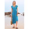 imageWomen Summer Dresses 2025 Trendy Ruffle Sleeve V Neck Tiered Flowy A Line Casual Loose Beach Midi Dress with PocketLake Blue