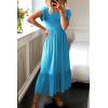 imageWomen Summer Dresses 2025 Trendy Ruffle Sleeve V Neck Tiered Flowy A Line Casual Loose Beach Midi Dress with PocketLake Blue