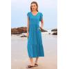 imageWomen Summer Dresses 2025 Trendy Ruffle Sleeve V Neck Tiered Flowy A Line Casual Loose Beach Midi Dress with PocketLake Blue