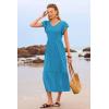 imageWomen Summer Dresses 2025 Trendy Ruffle Sleeve V Neck Tiered Flowy A Line Casual Loose Beach Midi Dress with PocketLake Blue