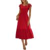 imageWomen Summer Dresses 2025 Trendy Ruffle Sleeve V Neck Tiered Flowy A Line Casual Loose Beach Midi Dress with PocketRed