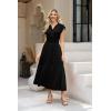 imageWomen Summer Maxi Dress 2025 Cap Sleeve V Neck Button Casual Loose Ruffle Tiered ALine Long Flowy Beach SundressBlack