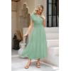 imageWomen Summer Maxi Dress 2025 Cap Sleeve V Neck Button Casual Loose Ruffle Tiered ALine Long Flowy Beach SundressGreen