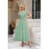imageWomen Summer Maxi Dress 2025 Cap Sleeve V Neck Button Casual Loose Ruffle Tiered ALine Long Flowy Beach SundressGreen
