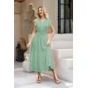 imageWomen Summer Maxi Dress 2025 Cap Sleeve V Neck Button Casual Loose Ruffle Tiered ALine Long Flowy Beach SundressGreen