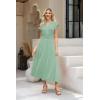imageWomen Summer Maxi Dress 2025 Cap Sleeve V Neck Button Casual Loose Ruffle Tiered ALine Long Flowy Beach SundressGreen
