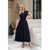 imageWomen Summer Maxi Dress 2025 Cap Sleeve V Neck Button Casual Loose Ruffle Tiered ALine Long Flowy Beach SundressNavy