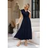 imageWomen Summer Maxi Dress 2025 Cap Sleeve V Neck Button Casual Loose Ruffle Tiered ALine Long Flowy Beach SundressNavy