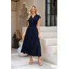 imageWomen Summer Maxi Dress 2025 Cap Sleeve V Neck Button Casual Loose Ruffle Tiered ALine Long Flowy Beach SundressNavy