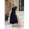 imageWomen Summer Maxi Dress 2025 Cap Sleeve V Neck Button Casual Loose Ruffle Tiered ALine Long Flowy Beach SundressNavy