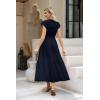 imageWomen Summer Maxi Dress 2025 Cap Sleeve V Neck Button Casual Loose Ruffle Tiered ALine Long Flowy Beach SundressNavy