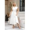 imageWomen Summer Maxi Dress 2025 Cap Sleeve V Neck Button Casual Loose Ruffle Tiered ALine Long Flowy Beach SundressWhite