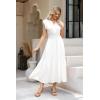 imageWomen Summer Maxi Dress 2025 Cap Sleeve V Neck Button Casual Loose Ruffle Tiered ALine Long Flowy Beach SundressWhite