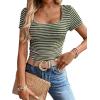 imageWomen Summer Short Sleeve Shirts Ruched Tops Sexy Square Neck Blouses Going Out Knit T Shirt Basic TeesArmy Green