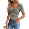 imageWomen Summer Short Sleeve Shirts Ruched Tops Sexy Square Neck Blouses Going Out Knit T Shirt Basic TeesArmy Green