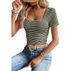 imageWomen Summer Short Sleeve Shirts Ruched Tops Sexy Square Neck Blouses Going Out Knit T Shirt Basic TeesArmy Green