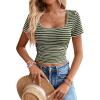 imageWomen Summer Short Sleeve Shirts Ruched Tops Sexy Square Neck Blouses Going Out Knit T Shirt Basic TeesArmy Green