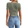 imageWomen Summer Short Sleeve Shirts Ruched Tops Sexy Square Neck Blouses Going Out Knit T Shirt Basic TeesArmy Green