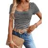 imageWomen Summer Short Sleeve Shirts Ruched Tops Sexy Square Neck Blouses Going Out Knit T Shirt Basic TeesBlack