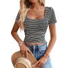 imageWomen Summer Short Sleeve Shirts Ruched Tops Sexy Square Neck Blouses Going Out Knit T Shirt Basic TeesBlack