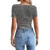 imageWomen Summer Short Sleeve Shirts Ruched Tops Sexy Square Neck Blouses Going Out Knit T Shirt Basic TeesBlack
