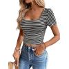 imageWomen Summer Short Sleeve Shirts Ruched Tops Sexy Square Neck Blouses Going Out Knit T Shirt Basic TeesBlack