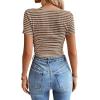 imageWomen Summer Short Sleeve Shirts Ruched Tops Sexy Square Neck Blouses Going Out Knit T Shirt Basic TeesBrown