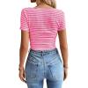 imageWomen Summer Short Sleeve Shirts Ruched Tops Sexy Square Neck Blouses Going Out Knit T Shirt Basic TeesHot Pink