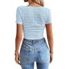 imageWomen Summer Short Sleeve Shirts Ruched Tops Sexy Square Neck Blouses Going Out Knit T Shirt Basic TeesLight Blue