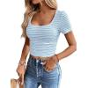 imageWomen Summer Short Sleeve Shirts Ruched Tops Sexy Square Neck Blouses Going Out Knit T Shirt Basic TeesLight Blue
