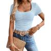 imageWomen Summer Short Sleeve Shirts Ruched Tops Sexy Square Neck Blouses Going Out Knit T Shirt Basic TeesLight Blue