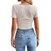 imageWomen Summer Short Sleeve Shirts Ruched Tops Sexy Square Neck Blouses Going Out Knit T Shirt Basic TeesLight Khaki