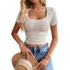 imageWomen Summer Short Sleeve Shirts Ruched Tops Sexy Square Neck Blouses Going Out Knit T Shirt Basic TeesLight Khaki