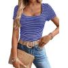 imageWomen Summer Short Sleeve Shirts Ruched Tops Sexy Square Neck Blouses Going Out Knit T Shirt Basic TeesNavy