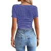 imageWomen Summer Short Sleeve Shirts Ruched Tops Sexy Square Neck Blouses Going Out Knit T Shirt Basic TeesNavy