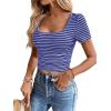 imageWomen Summer Short Sleeve Shirts Ruched Tops Sexy Square Neck Blouses Going Out Knit T Shirt Basic TeesNavy