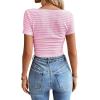 imageWomen Summer Short Sleeve Shirts Ruched Tops Sexy Square Neck Blouses Going Out Knit T Shirt Basic TeesPink