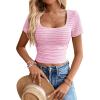 imageWomen Summer Short Sleeve Shirts Ruched Tops Sexy Square Neck Blouses Going Out Knit T Shirt Basic TeesPink