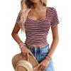 imageWomen Summer Short Sleeve Shirts Ruched Tops Sexy Square Neck Blouses Going Out Knit T Shirt Basic TeesRed