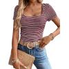 imageWomen Summer Short Sleeve Shirts Ruched Tops Sexy Square Neck Blouses Going Out Knit T Shirt Basic TeesRed