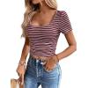 imageWomen Summer Short Sleeve Shirts Ruched Tops Sexy Square Neck Blouses Going Out Knit T Shirt Basic TeesRed
