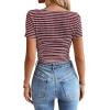 imageWomen Summer Short Sleeve Shirts Ruched Tops Sexy Square Neck Blouses Going Out Knit T Shirt Basic TeesRed