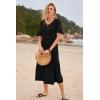imageWomens Casual Summer Dress Casual Ruffle Short Sleeve V Neck A Line Flowy Tiered Beach Maxi Dresses with PocketsBlack