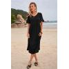 imageWomens Casual Summer Dress Casual Ruffle Short Sleeve V Neck A Line Flowy Tiered Beach Maxi Dresses with PocketsBlack