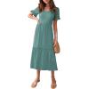 imageWomens Casual Summer Dress Casual Ruffle Short Sleeve V Neck A Line Flowy Tiered Beach Maxi Dresses with PocketsGreen